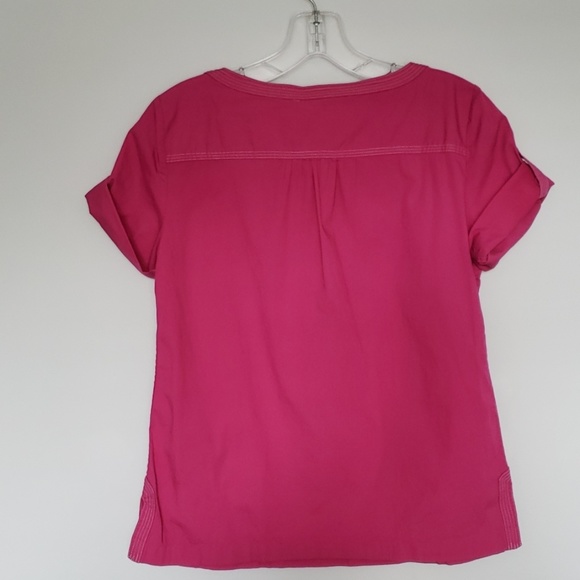 Talbots Pink Short Sleeved Rolled Sleeve Top Blouse with Pockets - Picture 5 of 6